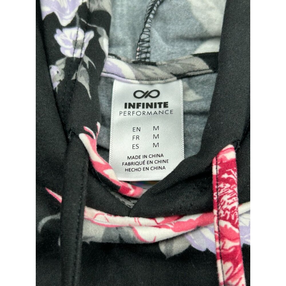 Good Vibes Floral Print Hoodie Sweatshirt Black Pink Roses Womens M Infinite Per - Picture 5 of 9